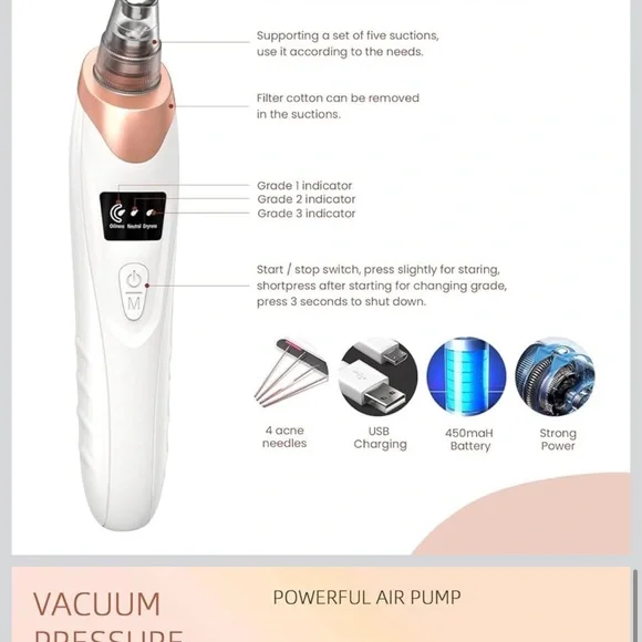 Electric Blackhead Remover Pore Vacuum - White & Rose Gold - Picture 5 of 7